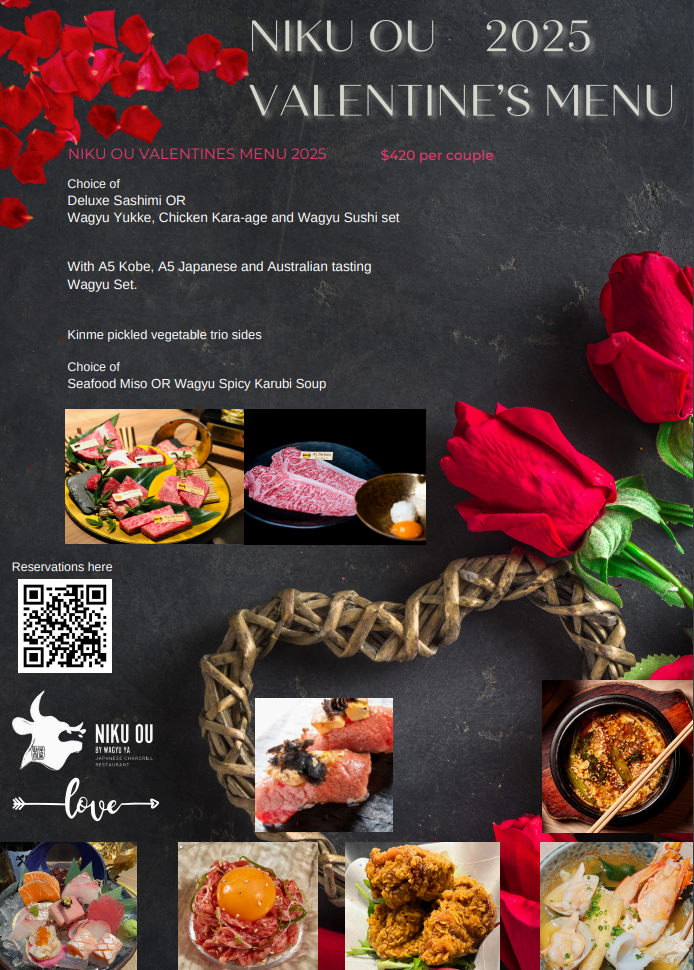 Valentines Menu 2025.  14th Feb Only*